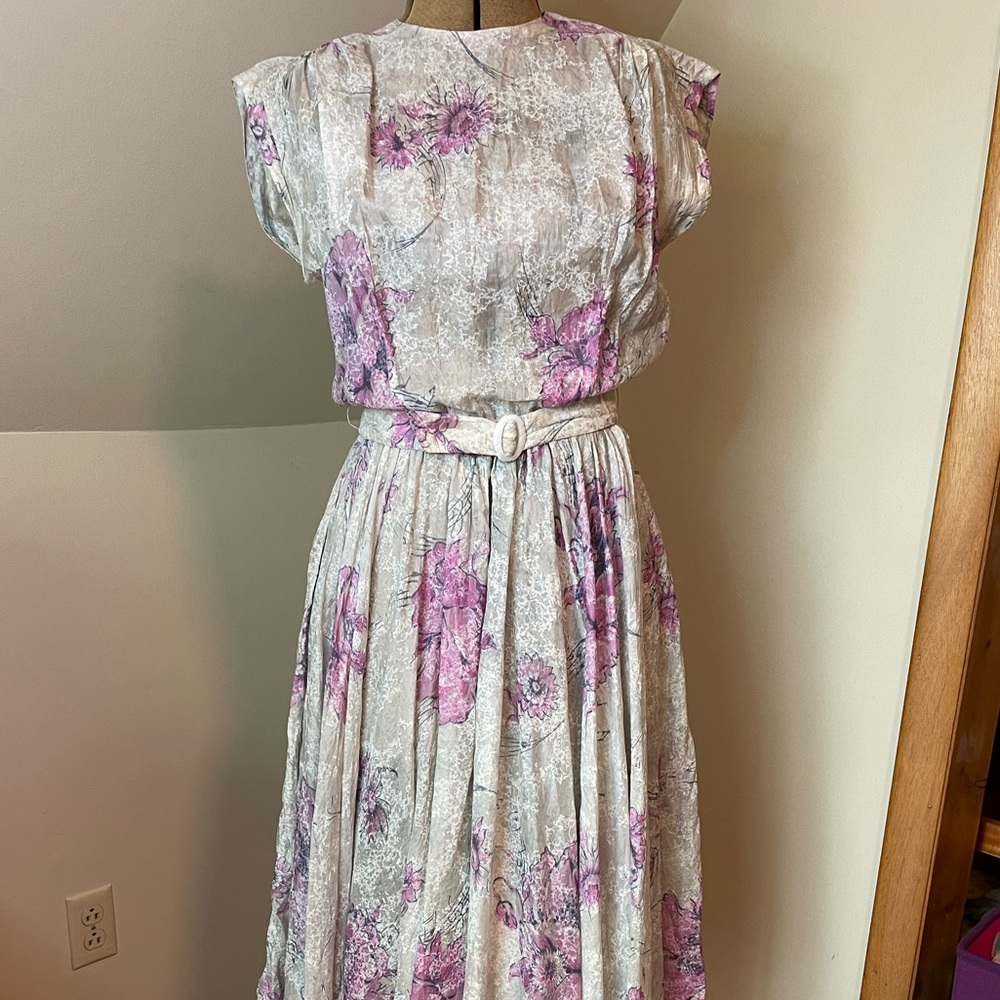 Vintage Sheer 1950s Floral Dress